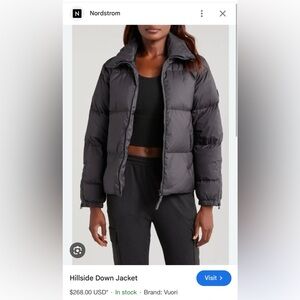 Vuori Women's Charcoal Puffer Jacket